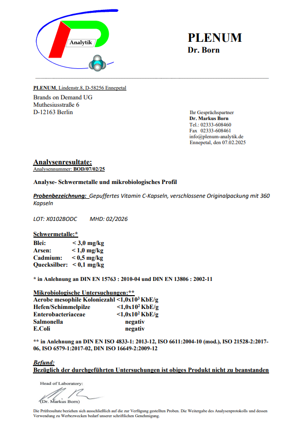 Gepuffertes Vitamin C 500mg + Magnesium - 240 Kapseln