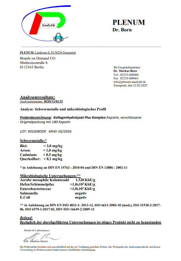 Premium Kollagenhydrolysat PLUS (3000-5000 DA ) - 180 Kapseln