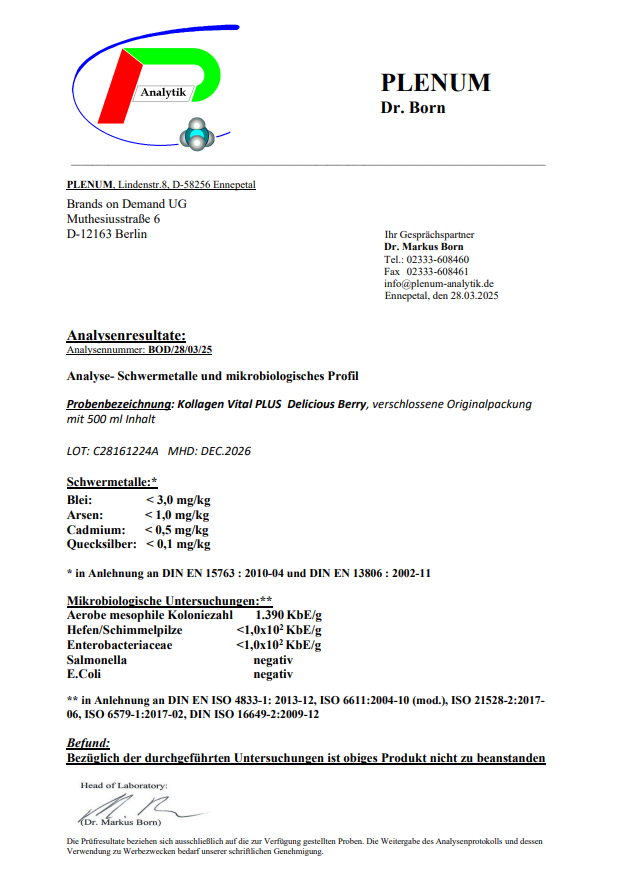 Kollagen Vital PLUS+ Shots (1500 DA) - Wild Berry - 500ml