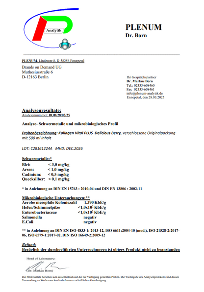 Kollagen Vital PLUS+ Shots (1500 DA) - Wild Berry - 500ml