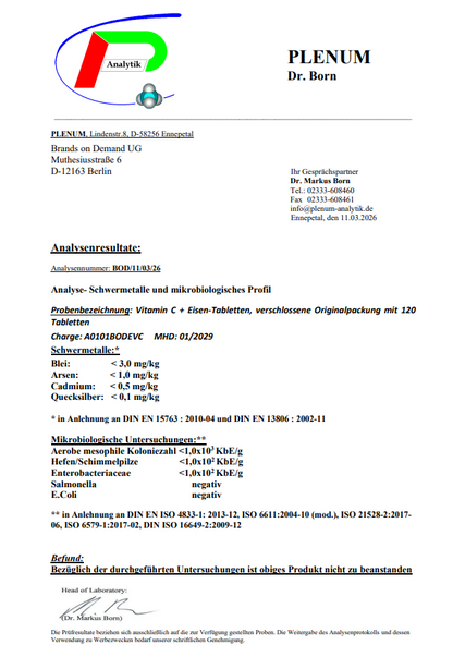 Eisen + Vitamin C - 120 vegane Tabletten