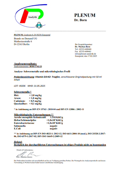 Vitamin D3 + K2 - 1.700 Tropfen (1.000 I.E.) - 50ml
