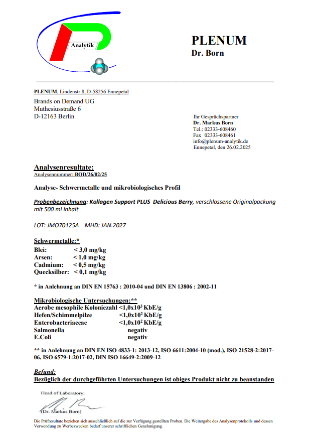 Kollagen Support PLUS+ Shots (1500 DA) - Wild Berry - 500ml